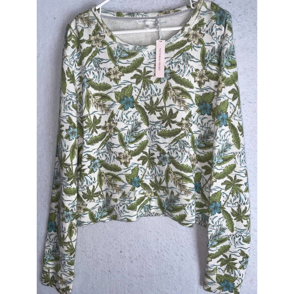 VICTORIA SECRET WOMEN'S Palm Floral Sz XL Long sleeve SWEATSHIRT Green